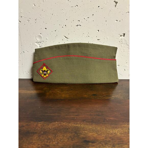 Vintage Boy Scouts of America Hat Medium BSA Scout Uniform Cap Olive Green - Picture 1 of 5